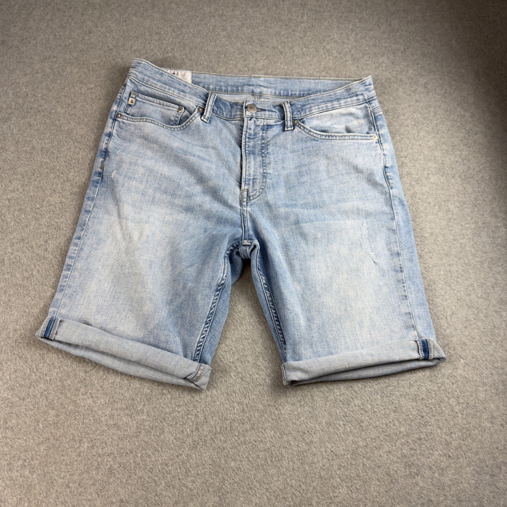 HM Denim Mens Slim Fit Shorts Light Wash Blue Stretch Size 34 Fits 36